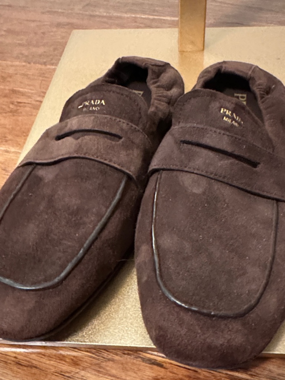 Prada Dark Brown Suede Penny Loafers - Picture 3 of 5